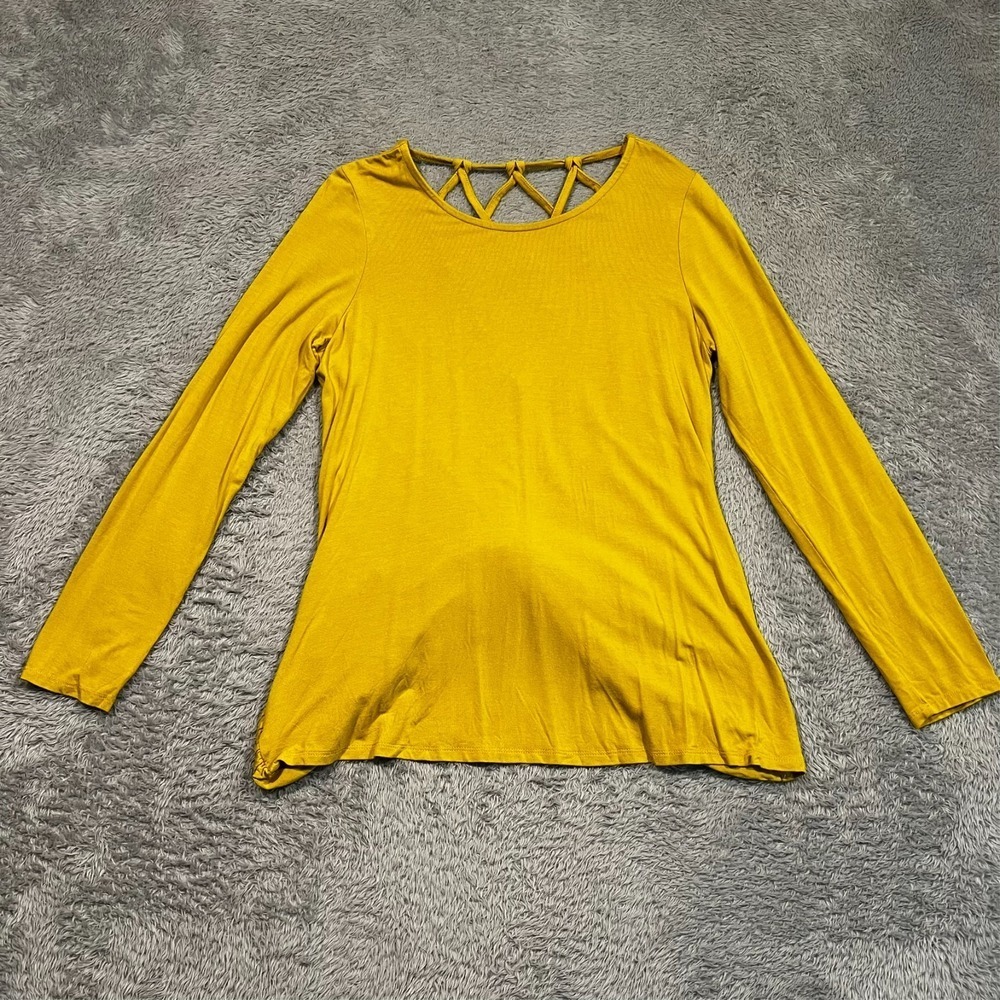 Venus Blouse M Yellow Gold Crisscross Office Siren Minimalist Womens